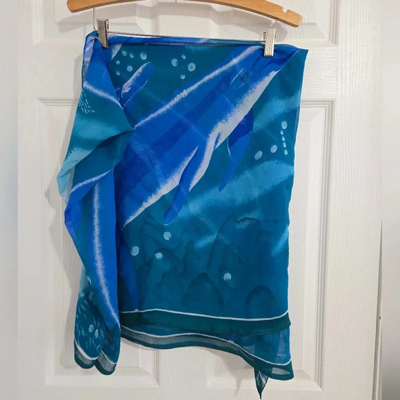 Peppermint Bay Scarf Body Wrap Large Ocean Theme Silky - Picture 5 of 10